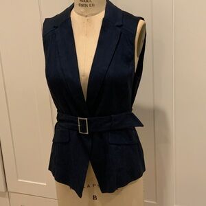 White House Black Market Dark Blue Belted Vest